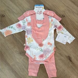 Burt's Bees Baby White Floral Bodysuit with Pink Accents
